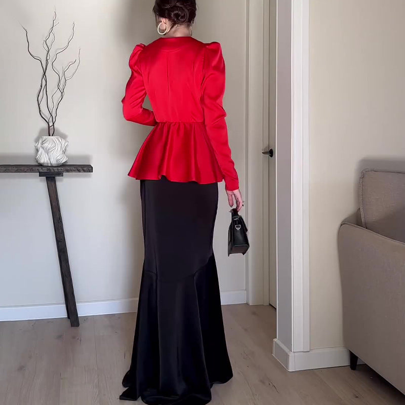 Women's Dress French Style Dress V-Neck Sexy Temperament With High-Rise Half-Body Skirt