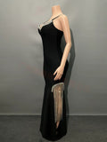 Hot Sling V-Neck Nail Drill Women's Dress High Open Chain Espootail Banded Evening Dress