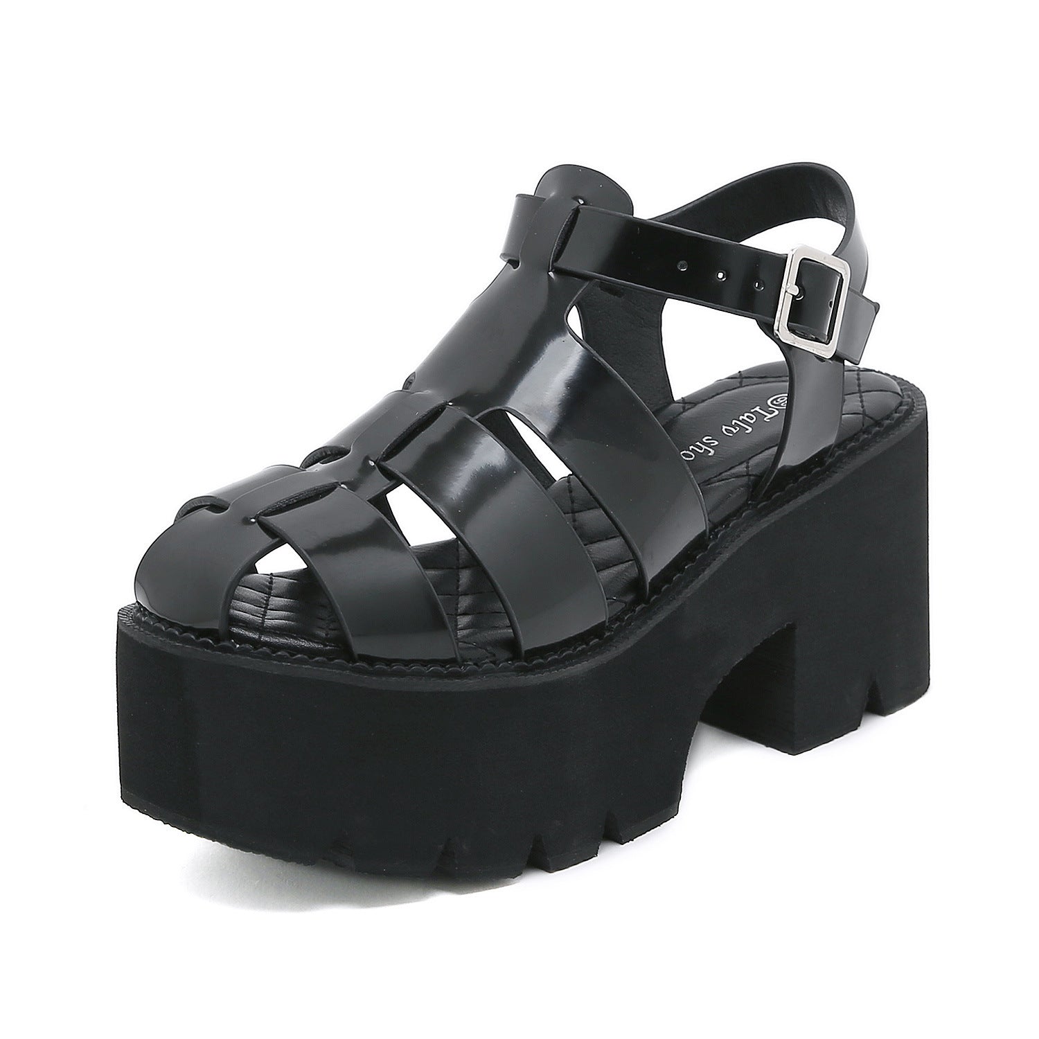 New Round Head Pine Bottom Strapped Hollow Leisure Thick Summer Thick Heel Soft-Soled Sandals High Quality Shoes