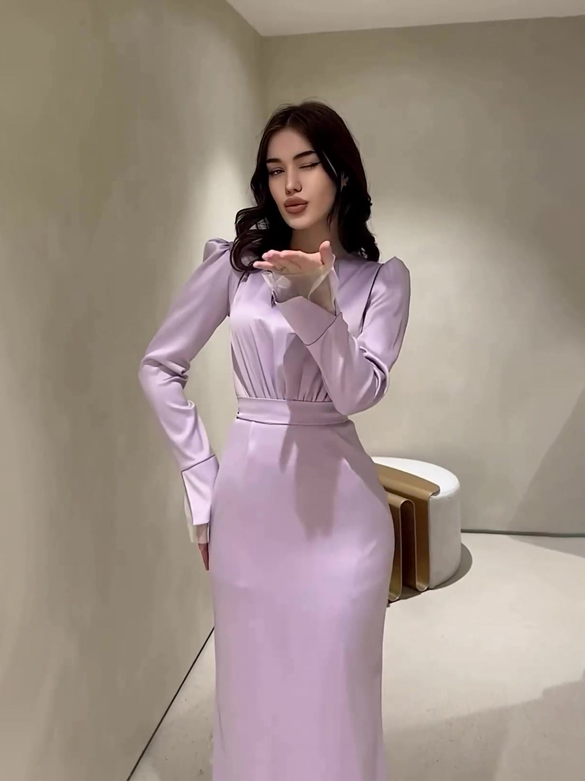 Folded And Folded In The Autumn Of 2025, The Lanky Long-Sleeved French Court Dress Woman