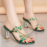The Summer Of 2025, The New High-Heeled Water-Drilled Sandals Women's Sense Of Fashion Crystal Coarse And Diamond-Strowded Slippers. High Quality Shoes