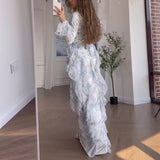 2024 New Women's Clothing Dizzened With Broken Lotus Leaves Side Splicing Dress Long Sleeve Long Dress