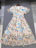 Dress 2025 Summer Seaside Vacation V Collar Bubble Sleeves Short Sleeve Splicing Big Swing Long Skirt Tide