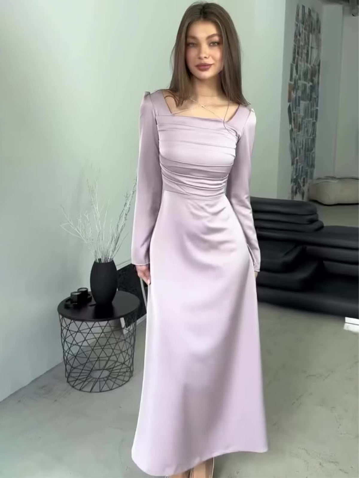 2024 New Body-Claming Diamond-Tieed With Long-Sleeved And Tiding Dress Dress Woman