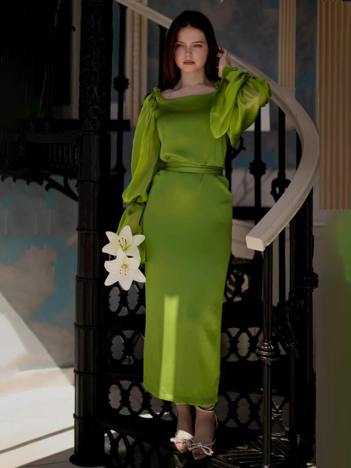 Women's Clothing 2024 Summer French Fairy Tactus Super Fairy Lace To Collect Waist Chiffon Dress