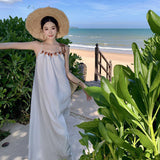 Holiday Wind Two Sets Of Women's Summer 2024 New Hollow Lavender Sling Dress