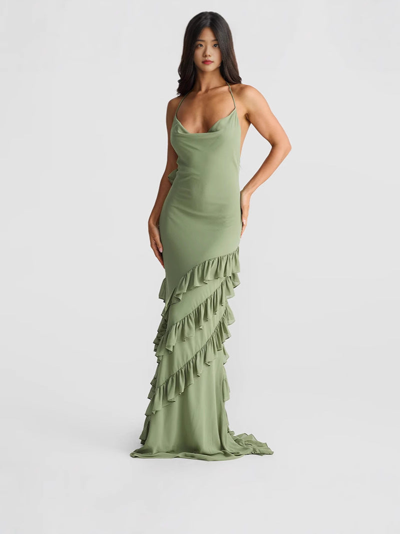 Fashion Atmospheric Elegant Pure Color Banquet Lace Dress In Fall 2024