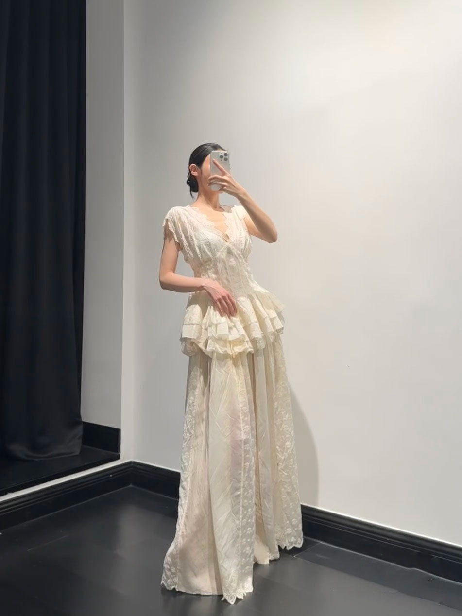 Fairy Lace Lace Lace Waist Blouse Half Dress Set