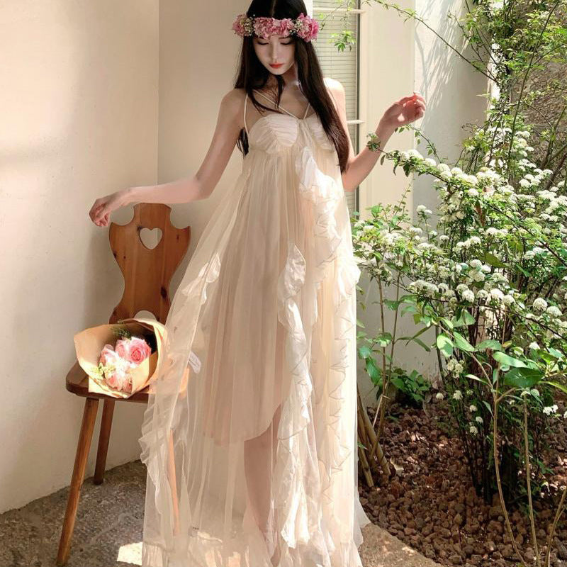 Niche Sling Dress Woman Seaside Holiday Dress Super Fairy Birthday Dress Engagement Morning Robe Banquet Dress DJPT