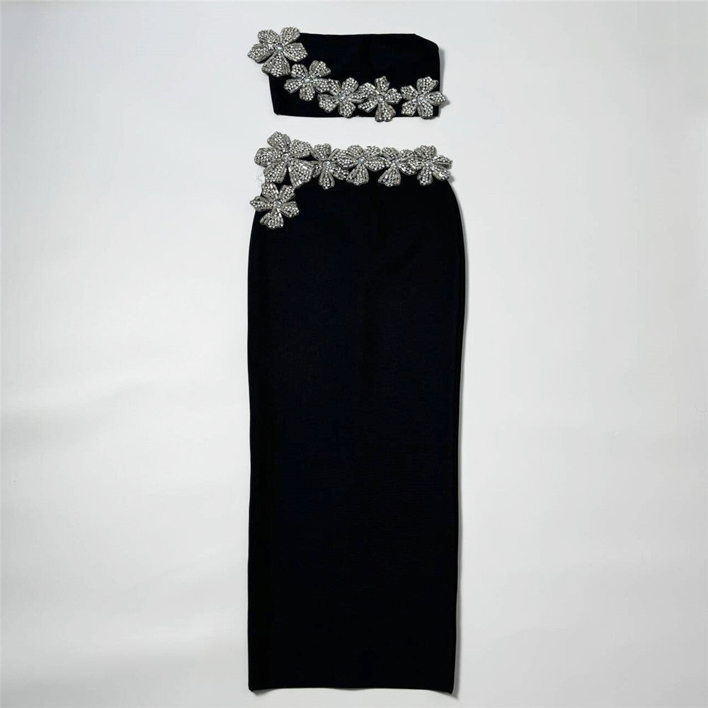 New Design-Sensitive Flower-Singing Diamond Bandage Set Sexy Tective Blouse Two-Piece