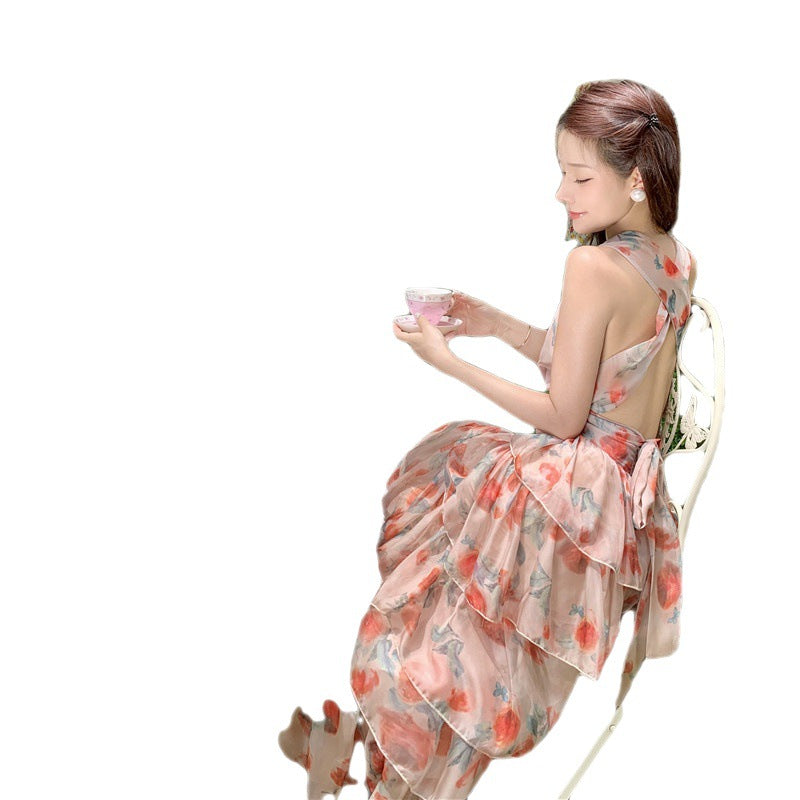 Tourism Wearing Bare Back Seaside Holiday Dress Bohemia Long Dress Hanging Neck Super Fairy Dress Women's Beach Dress