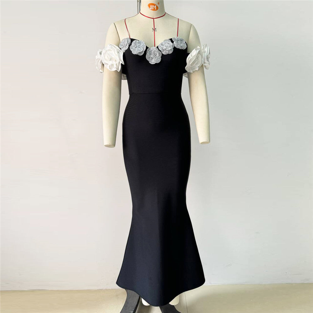 New Design Sense Three-Dimensional Flower Banded Dress Party Dress Fishtail Dress