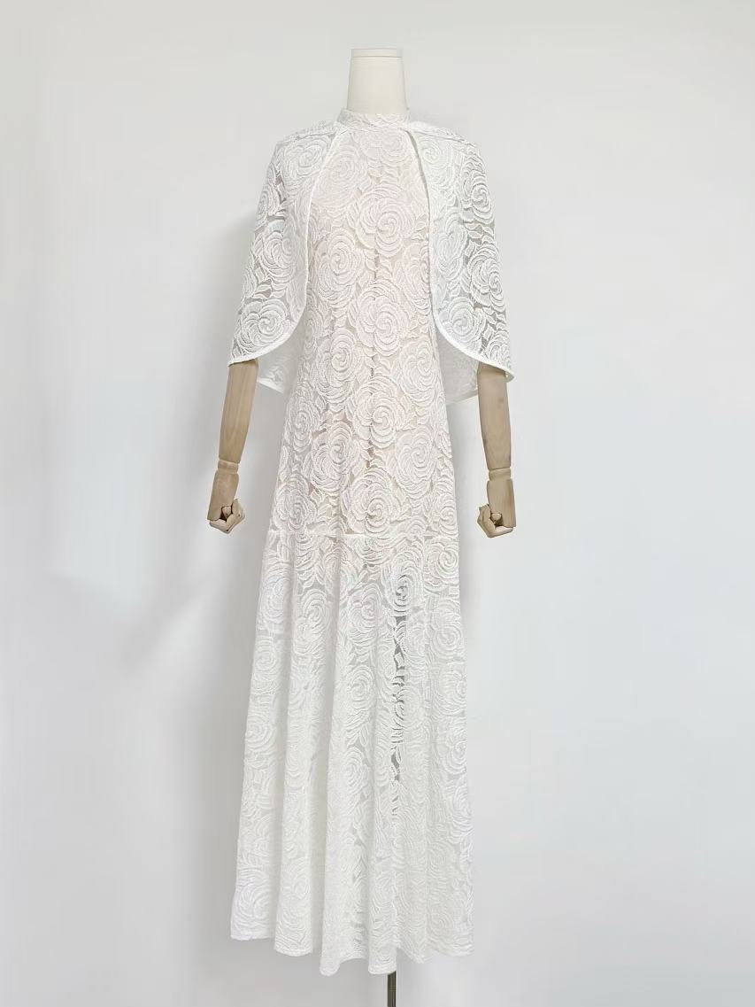 Temperament Fashion Elegant Style Dress 2024 Autumn And Winter New Light Luxury Embroidery Perspective Shawl Dress Woman