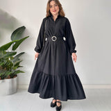2025 New Solid Color POLO Collar Long Sleeve Multi-Button Belt Dress