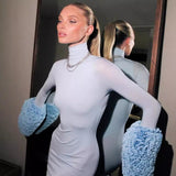Autumn And Winter Women's Dress Fashion High-Necked Long Sleeves Slimming Dress