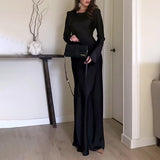 Women's Round-Neck High-Rise Long Dress Micro-Horn Sleeve Slimming-Bum-Bum-Bum Dress