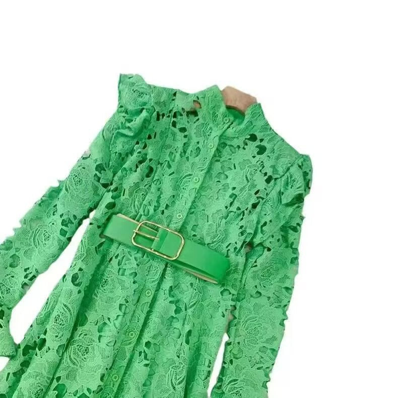 Of Australian Niche Brand Hollow Lace Trumpet Sleeve Goddess Temperament Long Dress Autumn