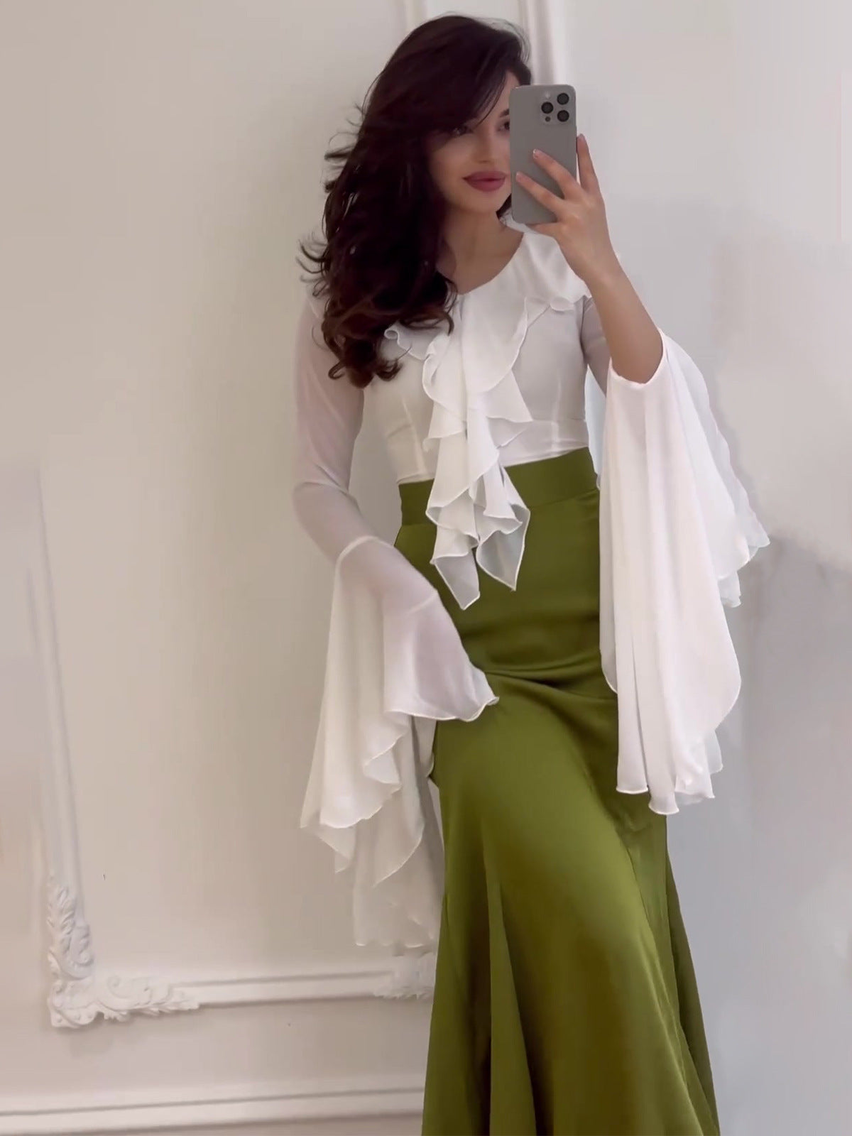 2024 Long-Sleeved Sleeves Sweet Long-Sleeved Splicing Bag-Suited Body-Dight With Dress