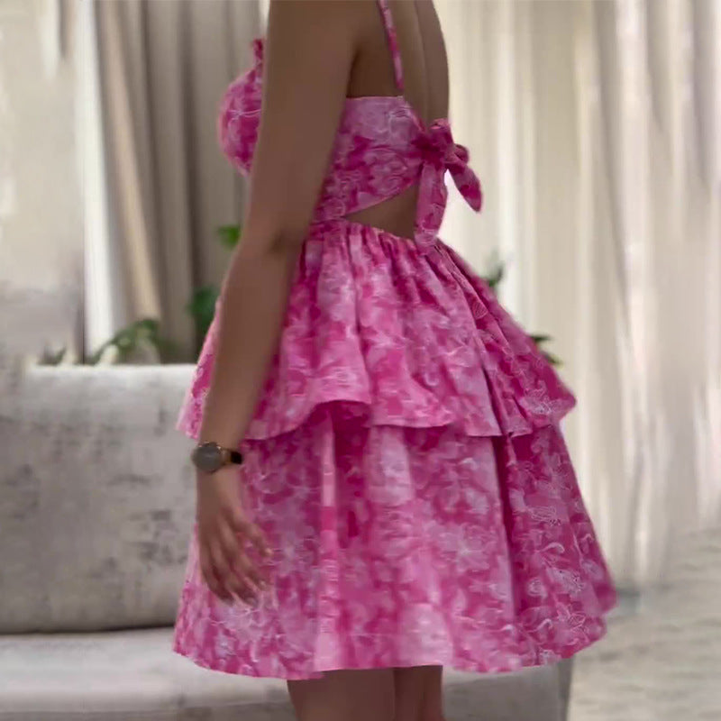 Summer New Women's Waist Sling Belts With Chest-Scarded Back Prints Thin Vacation Short