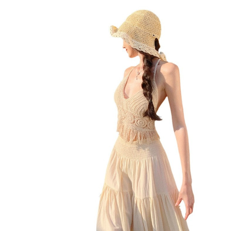 Seaside Holiday Dress Set To Take Pictures And Wear Age-Reduction Knitted Slings + A-Word Cake Skirt