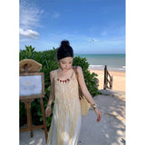 Holiday Wind Two Sets Of Women's Summer 2024 New Hollow Lavender Sling Dress