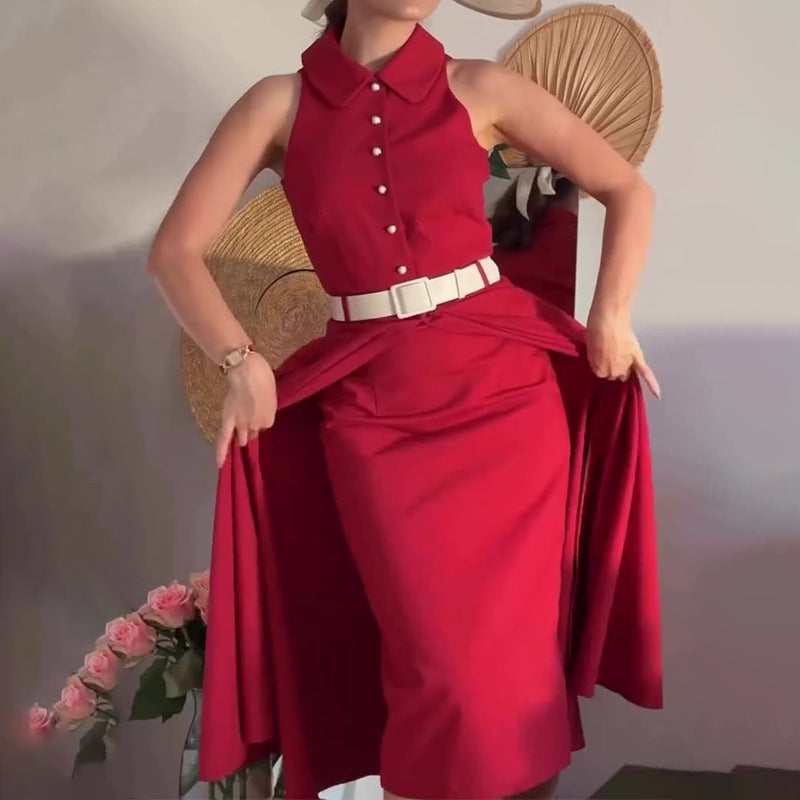 New Women's Dress French Retro Temperament High-End Beauty Sleeveless Long Dress Two-Piece