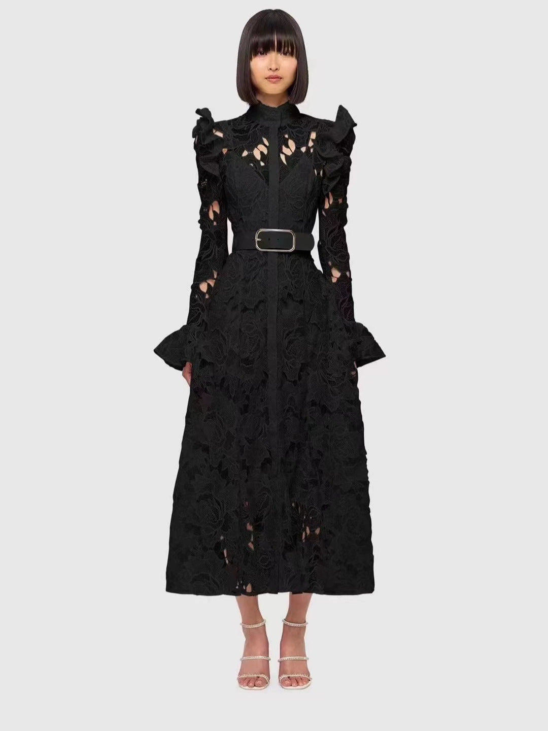 Of Australian Niche Brand Hollow Lace Trumpet Sleeve Goddess Temperament Long Dress Autumn