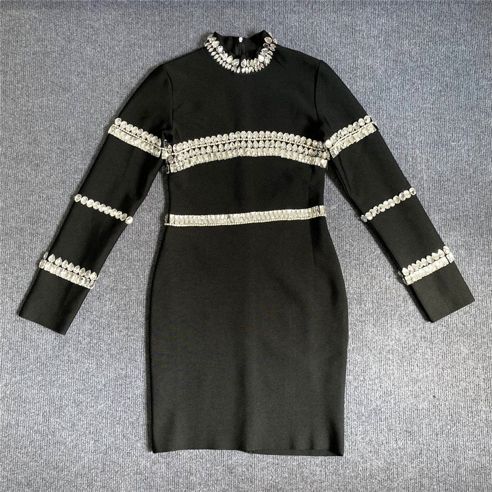 Fashion Water Drill Bandage Dress Temperament Tight-Buff Party Dress Dress