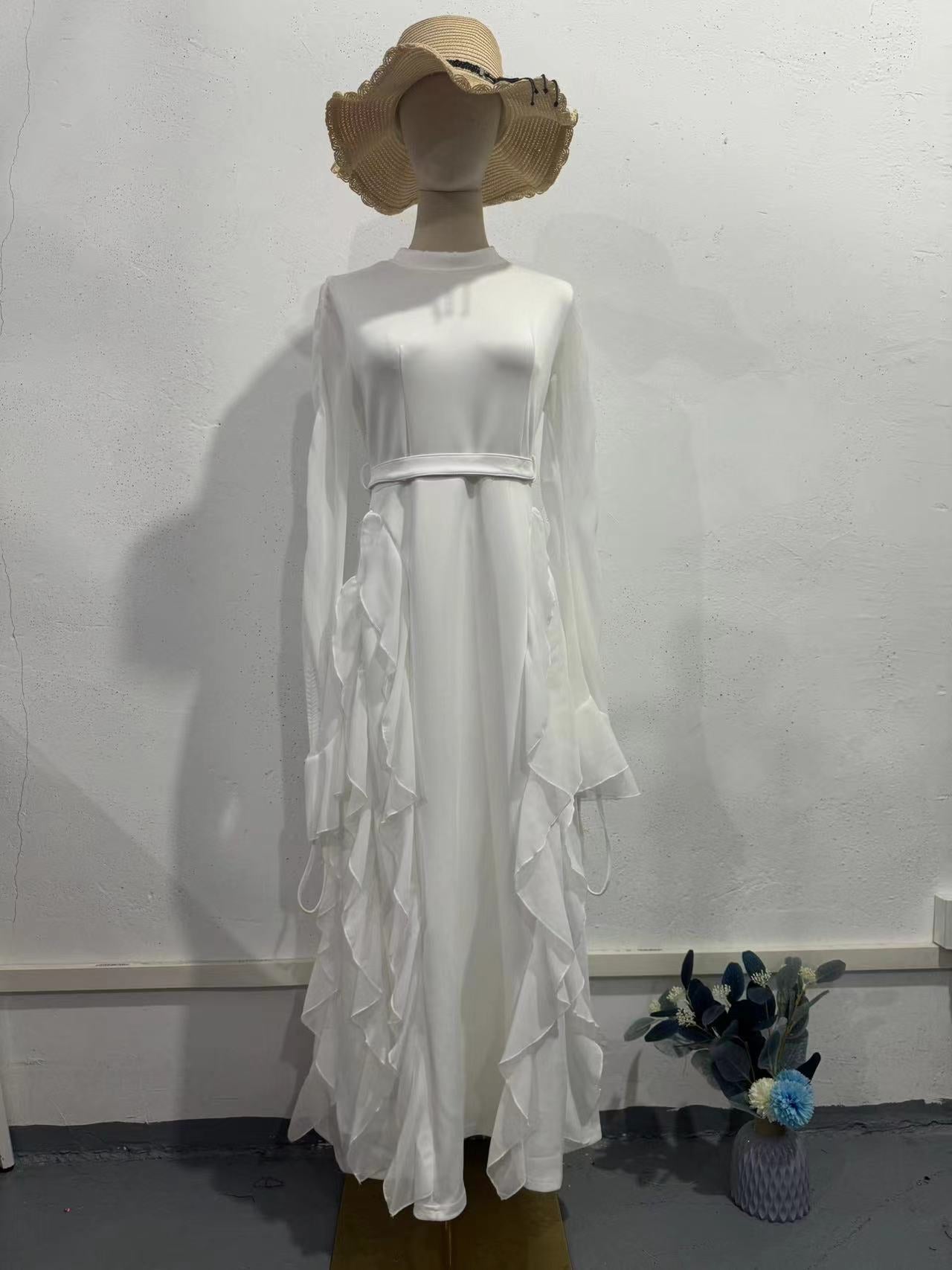 2025 New Lotus Leaf Side Splicing Court Chiffon Temperament Semi-High Collar Dress