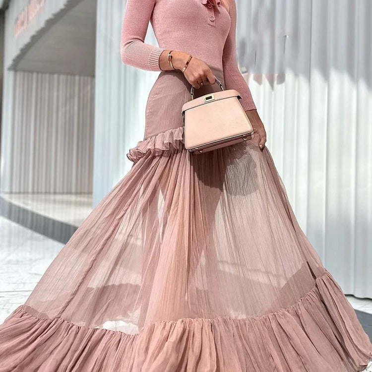 New Fashion Temperament Knitted With Folded Perspective Elegant Cake Skirt