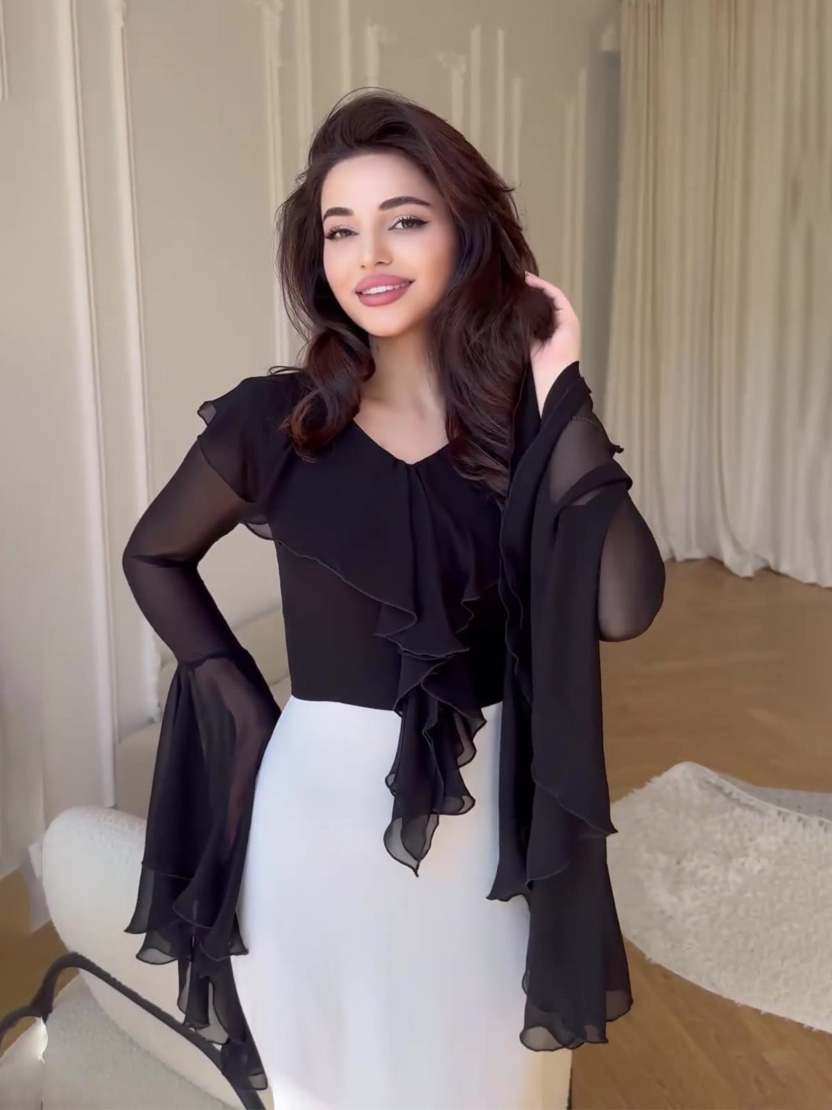 2024 Long-Sleeved Sleeves Sweet Long-Sleeved Splicing Bag-Suited Body-Dight With Dress