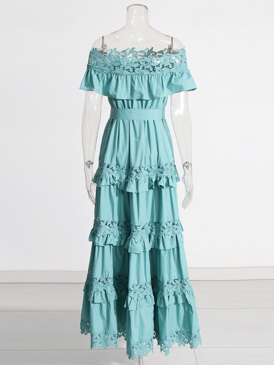 Women's Dress 2025 Spring New Women's Dress Heavy Industry Lotus Leaf Side Shoulder Lace Skirt Dress Dress Dress Dress