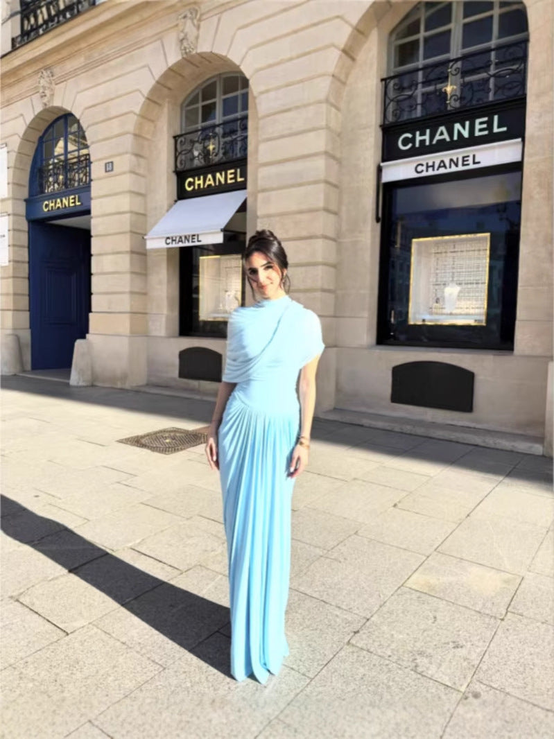 Spring And Summer Skin Retro Shawl Folding Feeling Straight Dress LX0139