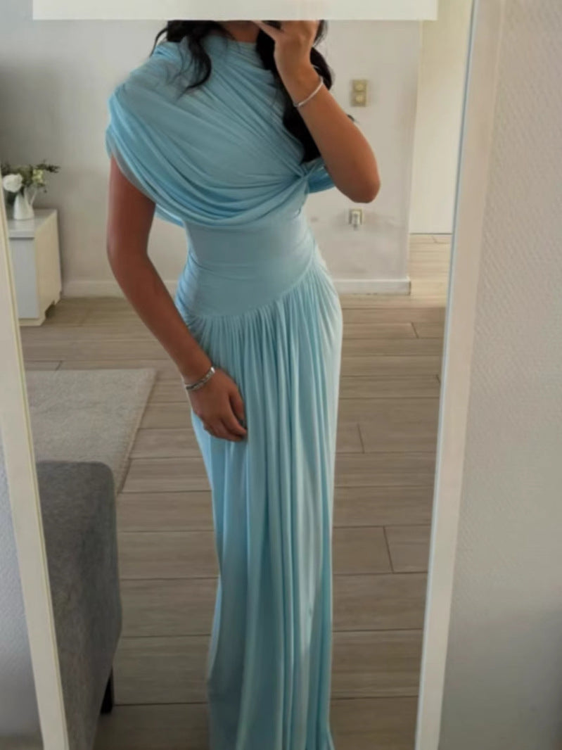 Spring And Summer Skin Retro Shawl Folding Feeling Straight Dress LX0139