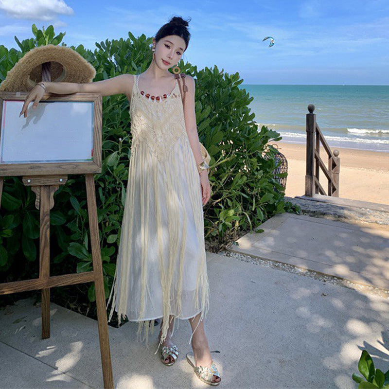 Holiday Wind Two Sets Of Women's Summer 2024 New Hollow Lavender Sling Dress