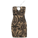 Velvet Print Hollow Bag Babes Sling Skirt Temperament Party Sexy Body Repair Dress DJPT