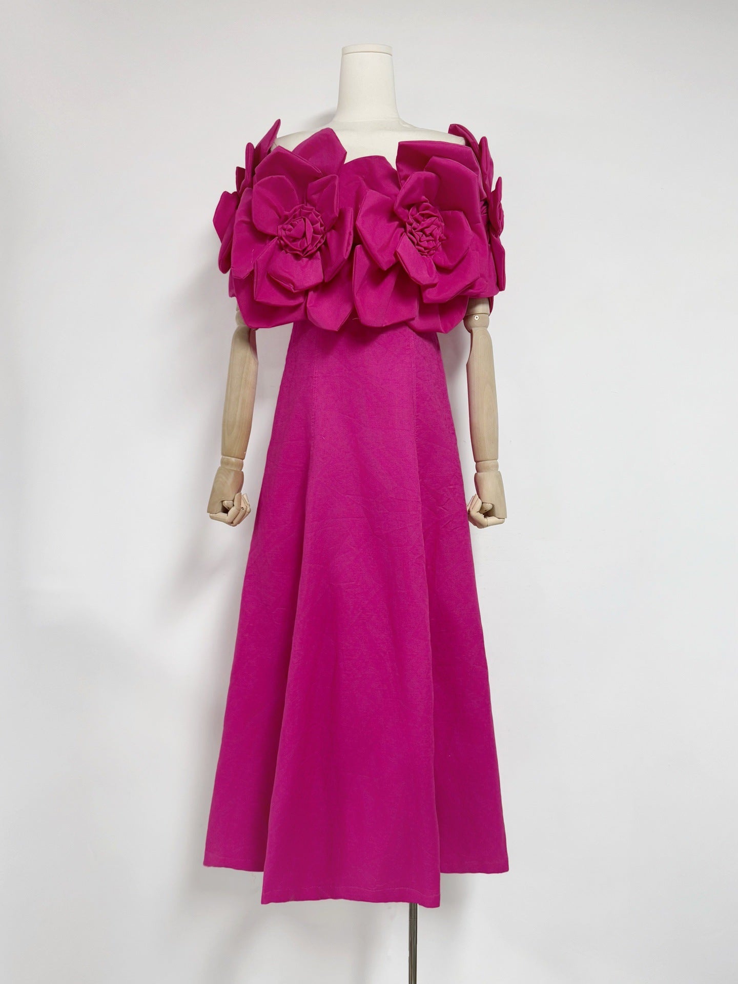 2025 Spring New A Dress Word Three-Dimensional Flowers Long Dress Dress Woman