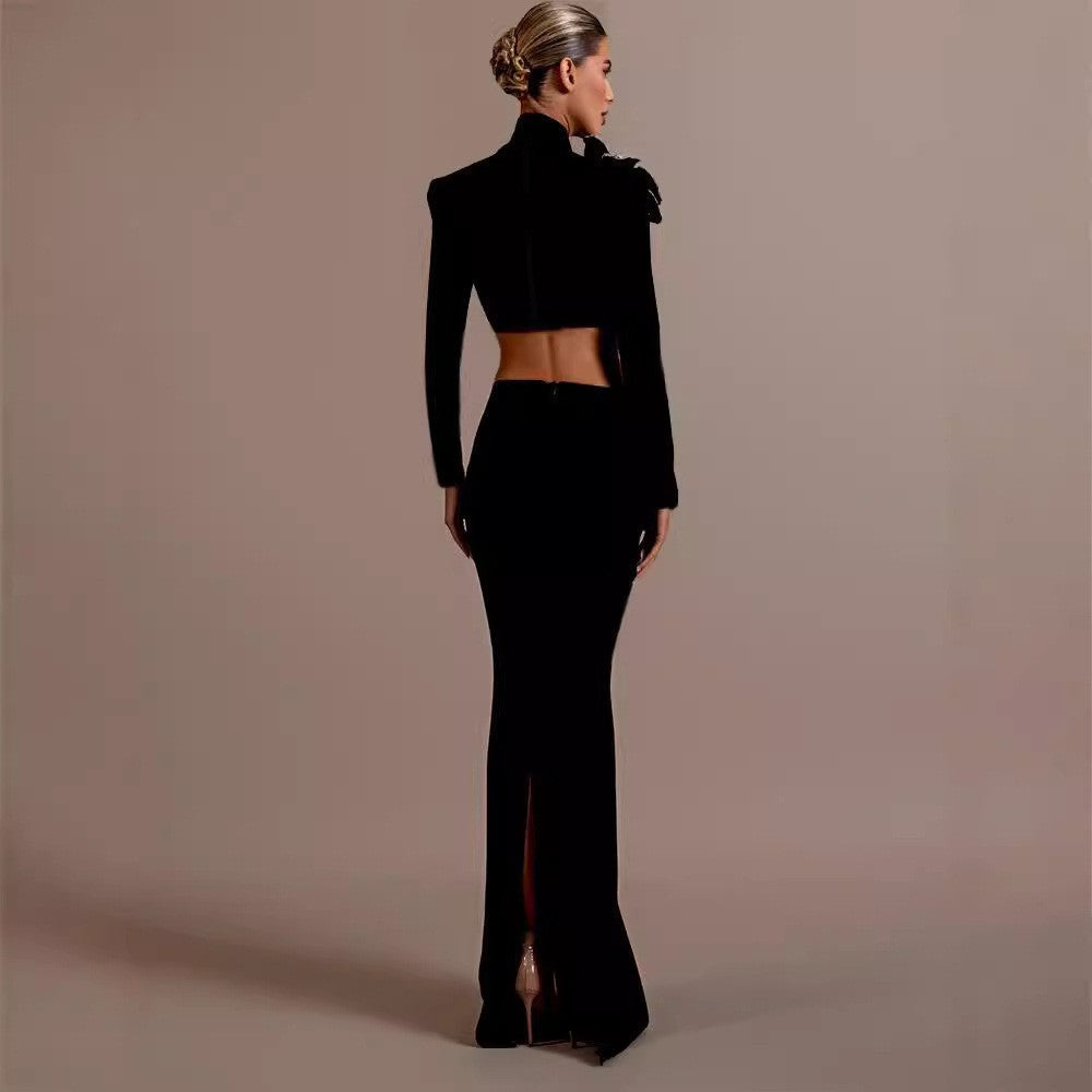 Flower Diamond Set Dress Banquet Femininity Fashion Elegant High-End Felt Banding Evening Dress