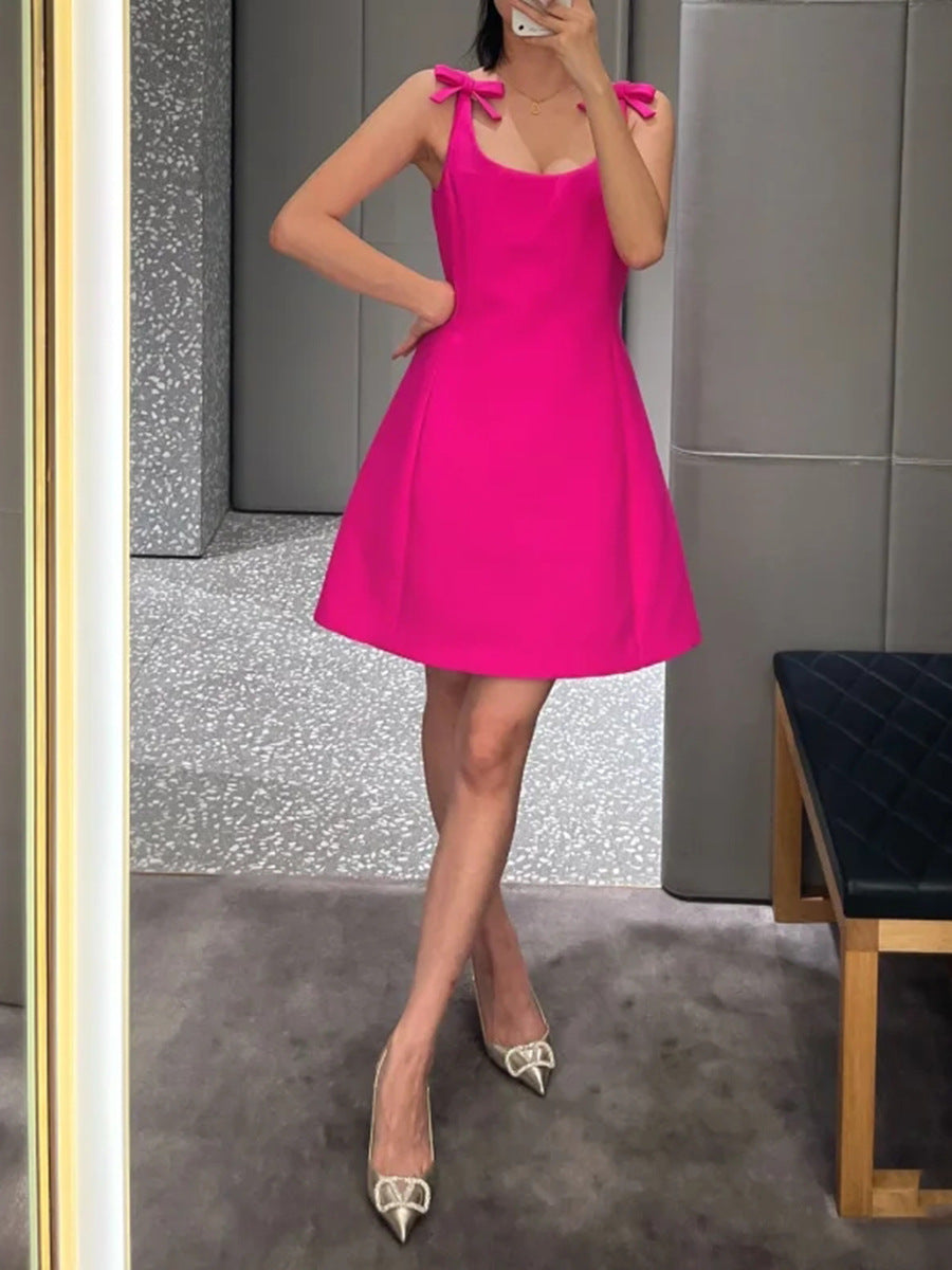 A Skirt 2025 Summer New Small Fragrant Wind U-Neck Bow Decorated Sexy Sling Dress