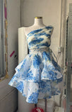Oblique Shoulder Small Dress Holiday Wind Shoulder Pressure Folding With Hollow Print Ponbo Cake Skirt Skirt Tide