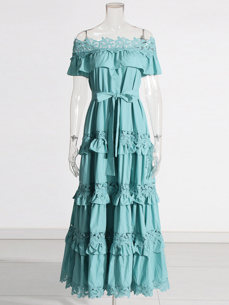 Women's Dress 2025 Spring New Women's Dress Heavy Industry Lotus Leaf Side Shoulder Lace Skirt Dress Dress Dress Dress