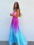 New Summer Gradient Hanging Neck Fold Fashion Dress Ladies Beach Holiday Dress