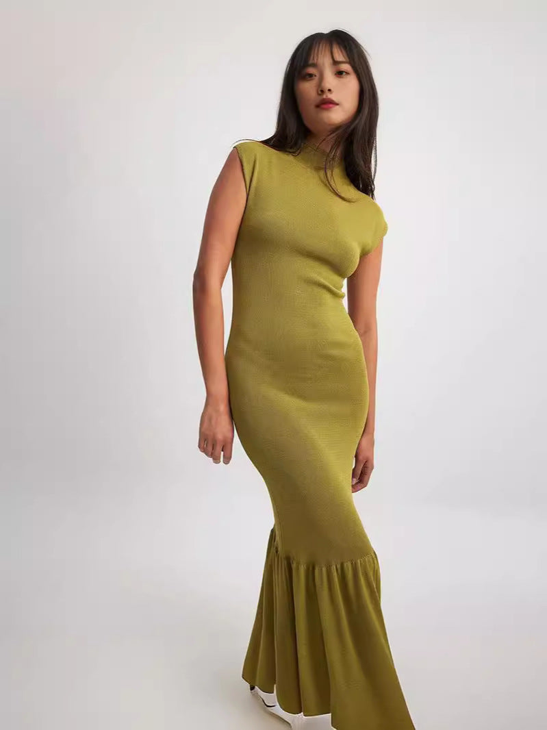 Summer New Fashion Round Collar Slim Slim Elegant Splicing Dress