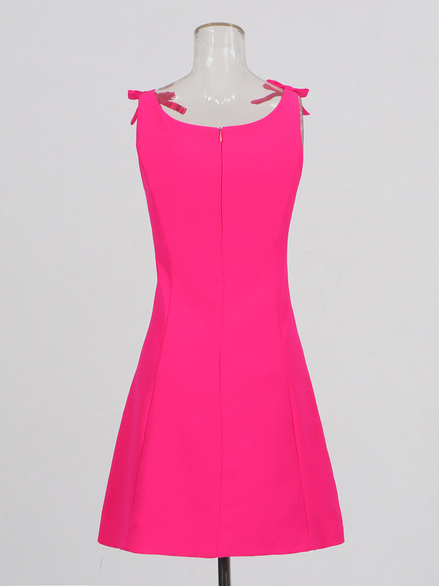 A Skirt 2025 Summer New Small Fragrant Wind U-Neck Bow Decorated Sexy Sling Dress