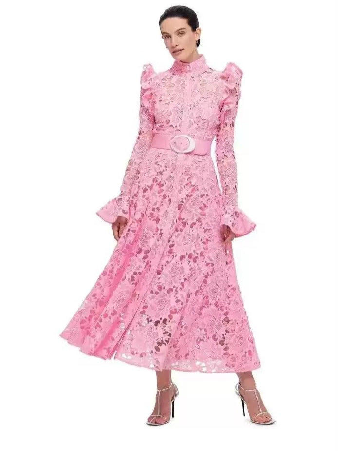 Of Australian Niche Brand Hollow Lace Trumpet Sleeve Goddess Temperament Long Dress Autumn