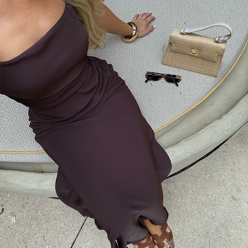 Sexy Fashion Show-Back Comfortable Solid Color Sling Dress In Autumn 2024