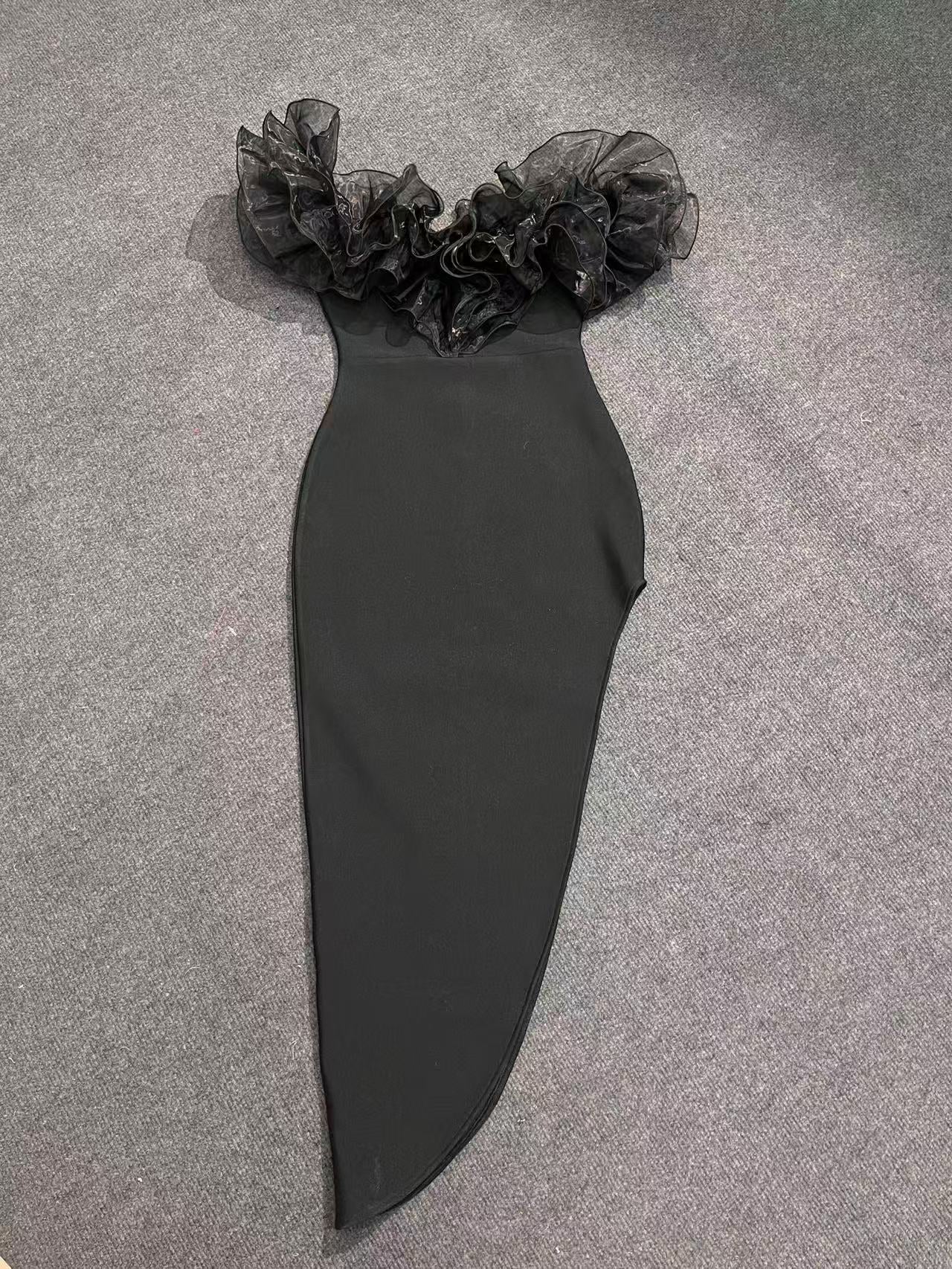 Niche V-Neck Thin Sexy Mesh Shoulder Dress Famous Style Bandge Jumpsuit