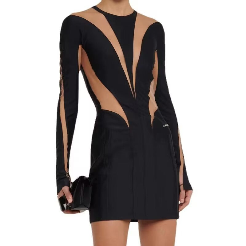 Of Small Black Dress Niche 2025 Autumn And Winter Fashion Trend Mesh Splicing Body And Hip Dress Skirt