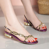 New Bohemian Fashion Sandals Women's Summer Leather Flat-Soled Beach Shoes Anti-Slip Crystal Women's Shoes High Quality Shoes