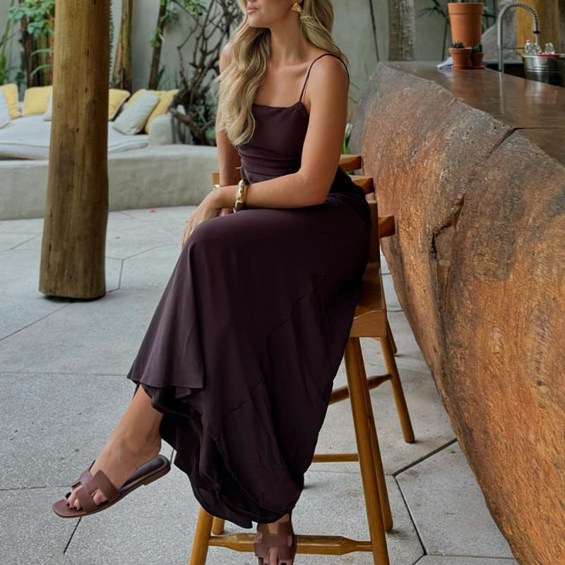 Sexy Fashion Show-Back Comfortable Solid Color Sling Dress In Autumn 2024